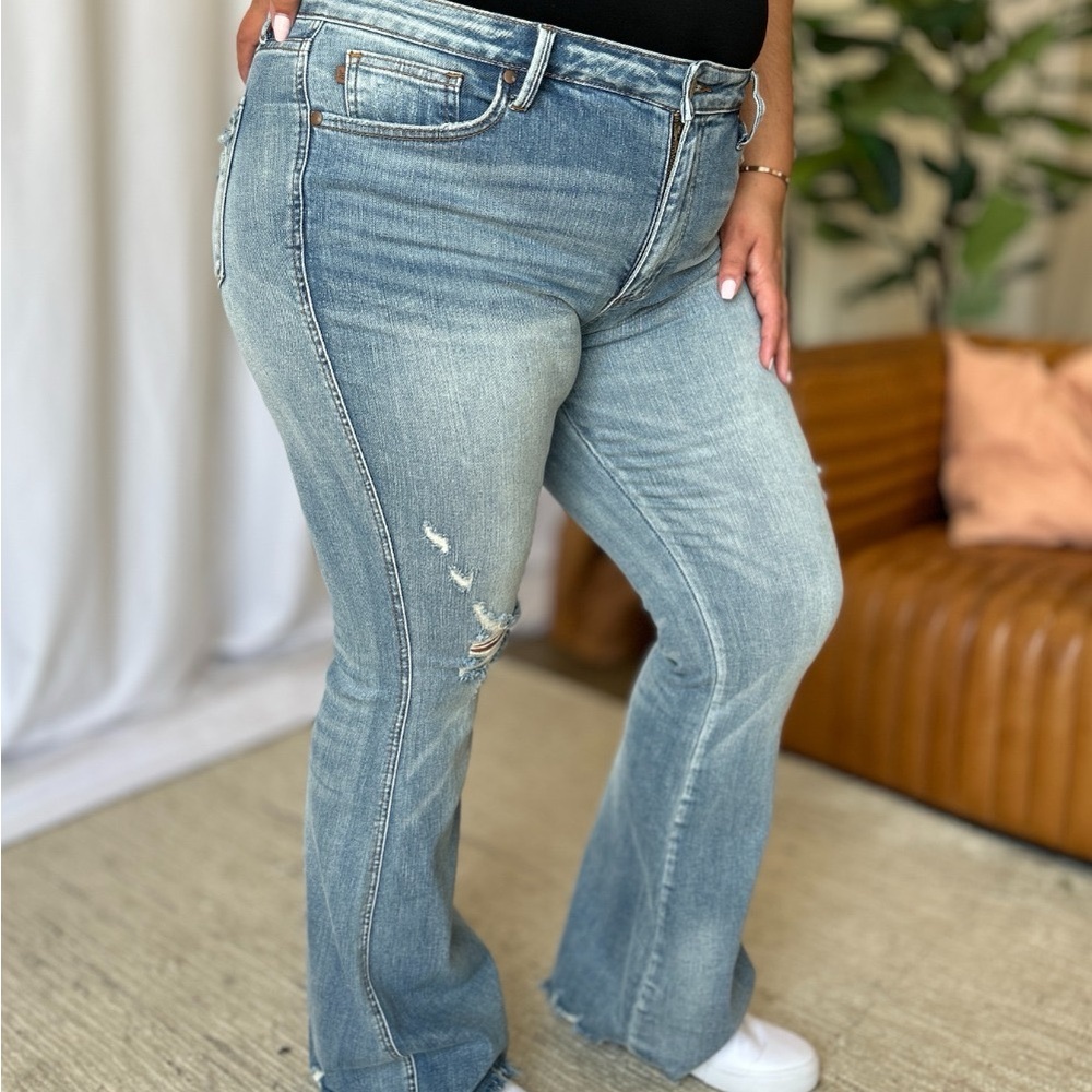 Judy Blue Full Size Medium Rise Tummy Control Destroy Flare ON SALE* - Picture 11 of 16